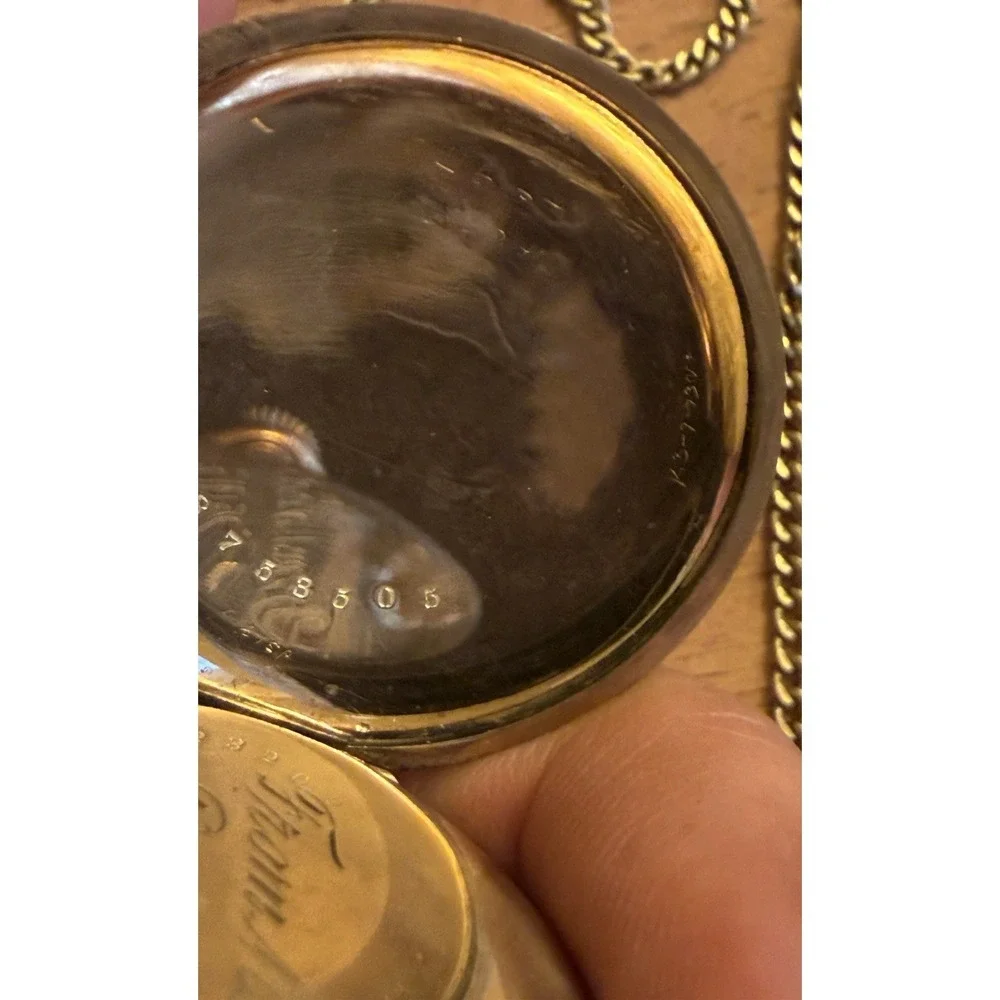 Antique 1916 Elgin Pocket Watch Gold Filled W/ Necklace Inscribed Needs Battery